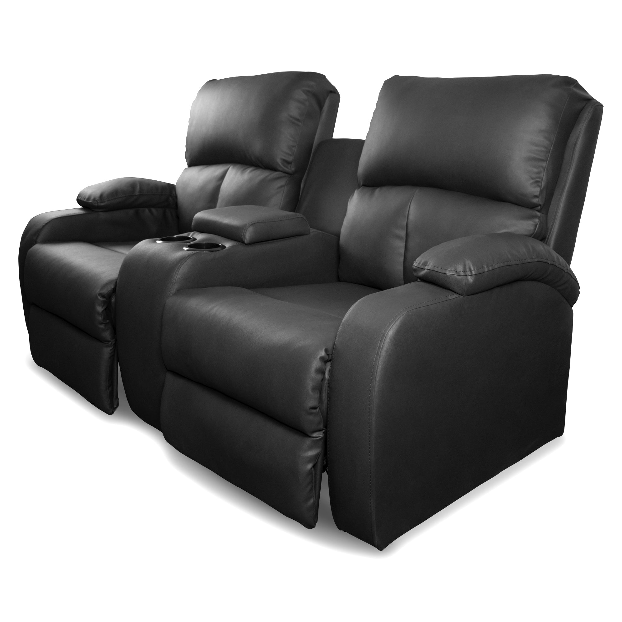 Sofa reclinable amber 2p consola sintetico negro