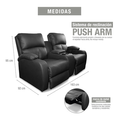 SOFA RECLINABLE AMBER  2P CONSOLA SINTETICO  NEGRO