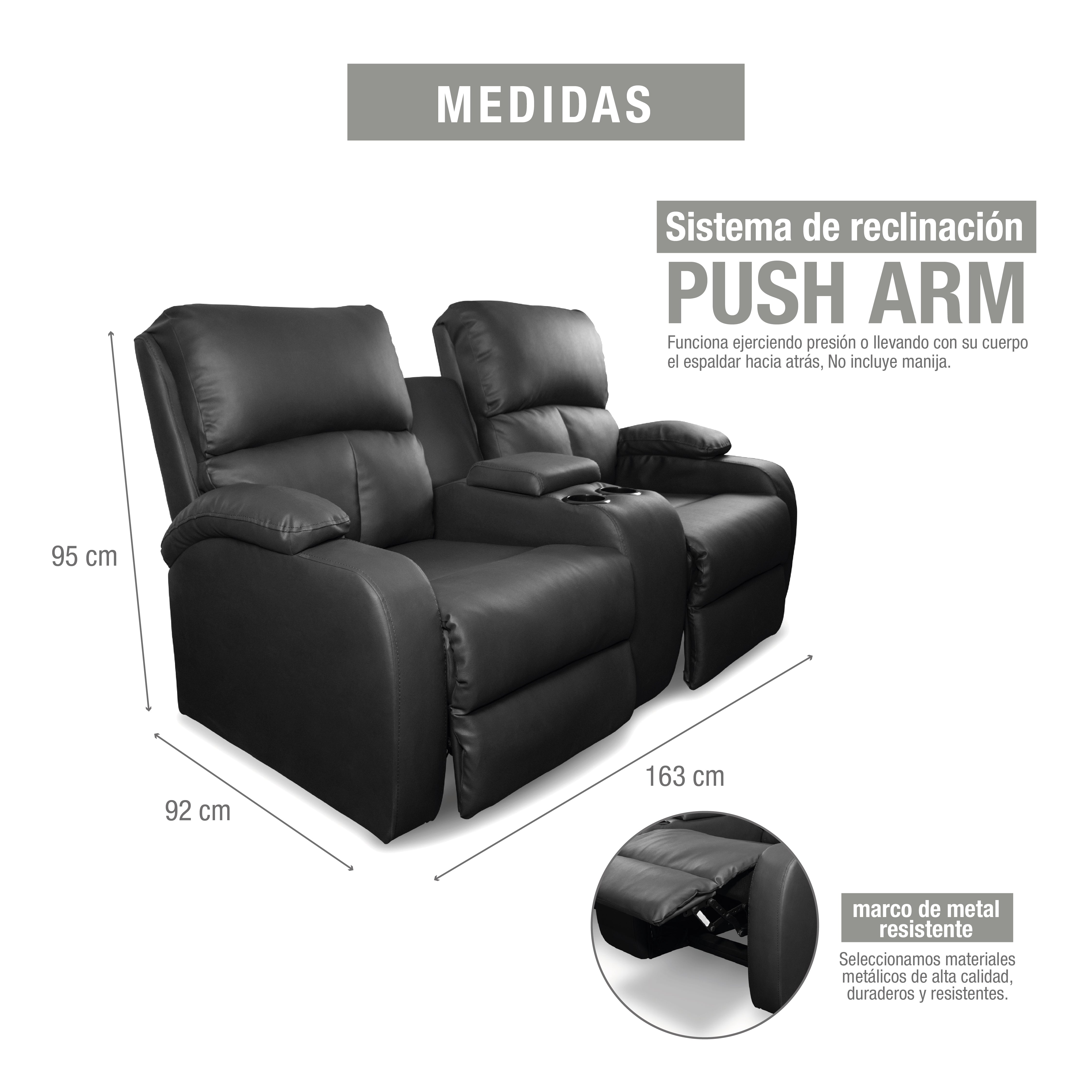 Sofa reclinable amber 2p consola sintetico negro