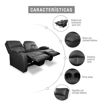 SOFA RECLINABLE AMBER  2P CONSOLA SINTETICO  NEGRO