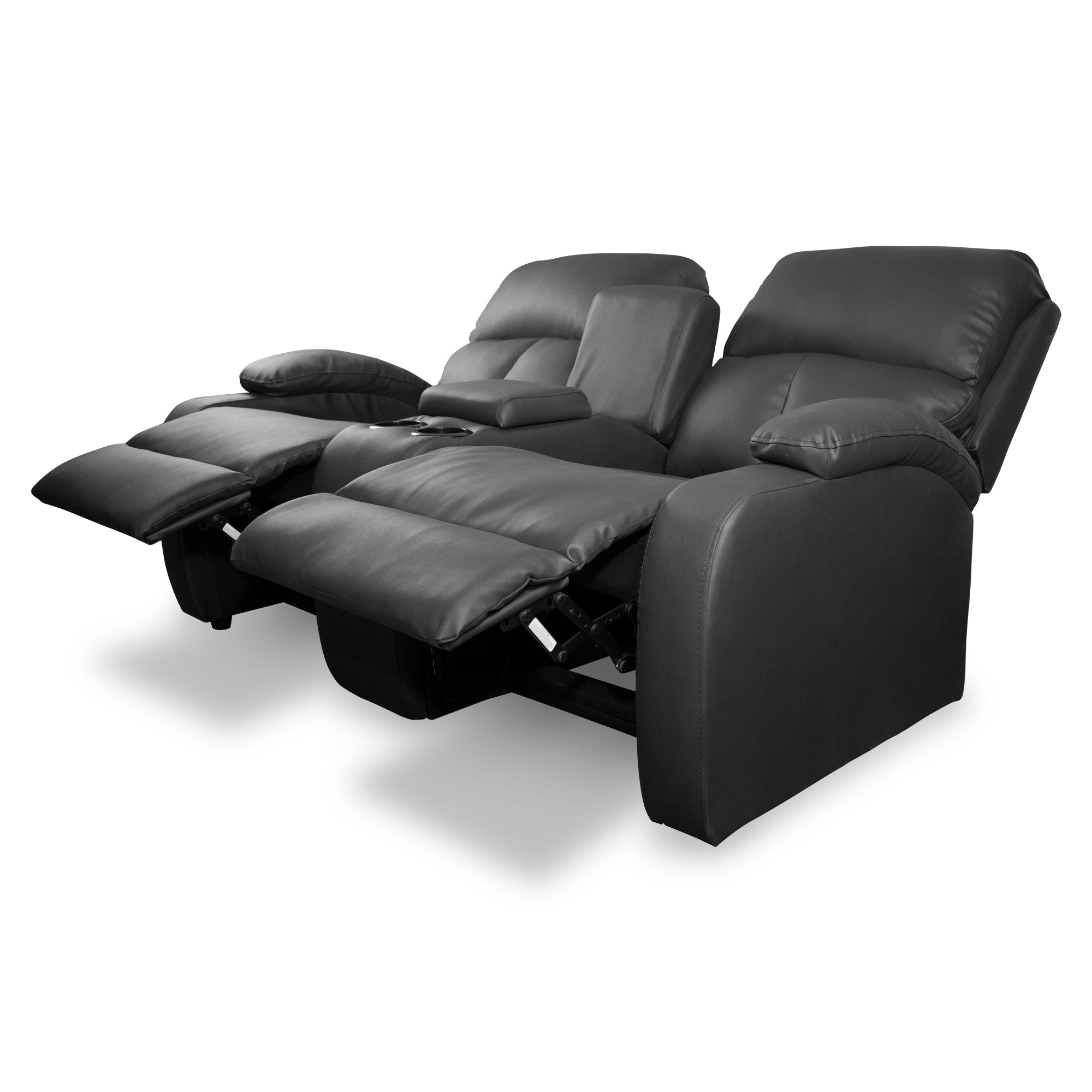 Sofa reclinable amber 2p consola sintetico negro