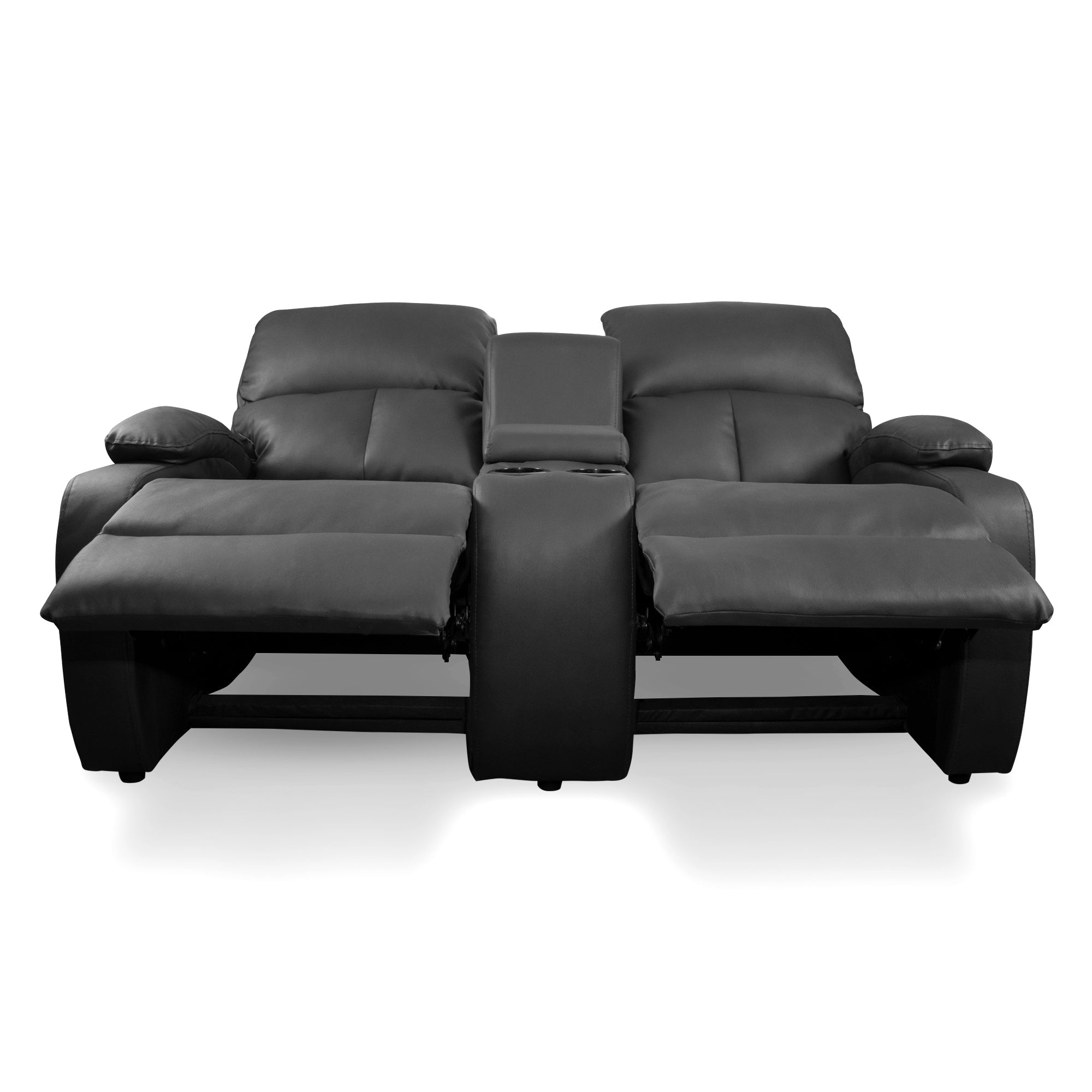 Sofa reclinable amber 2p consola sintetico negro
