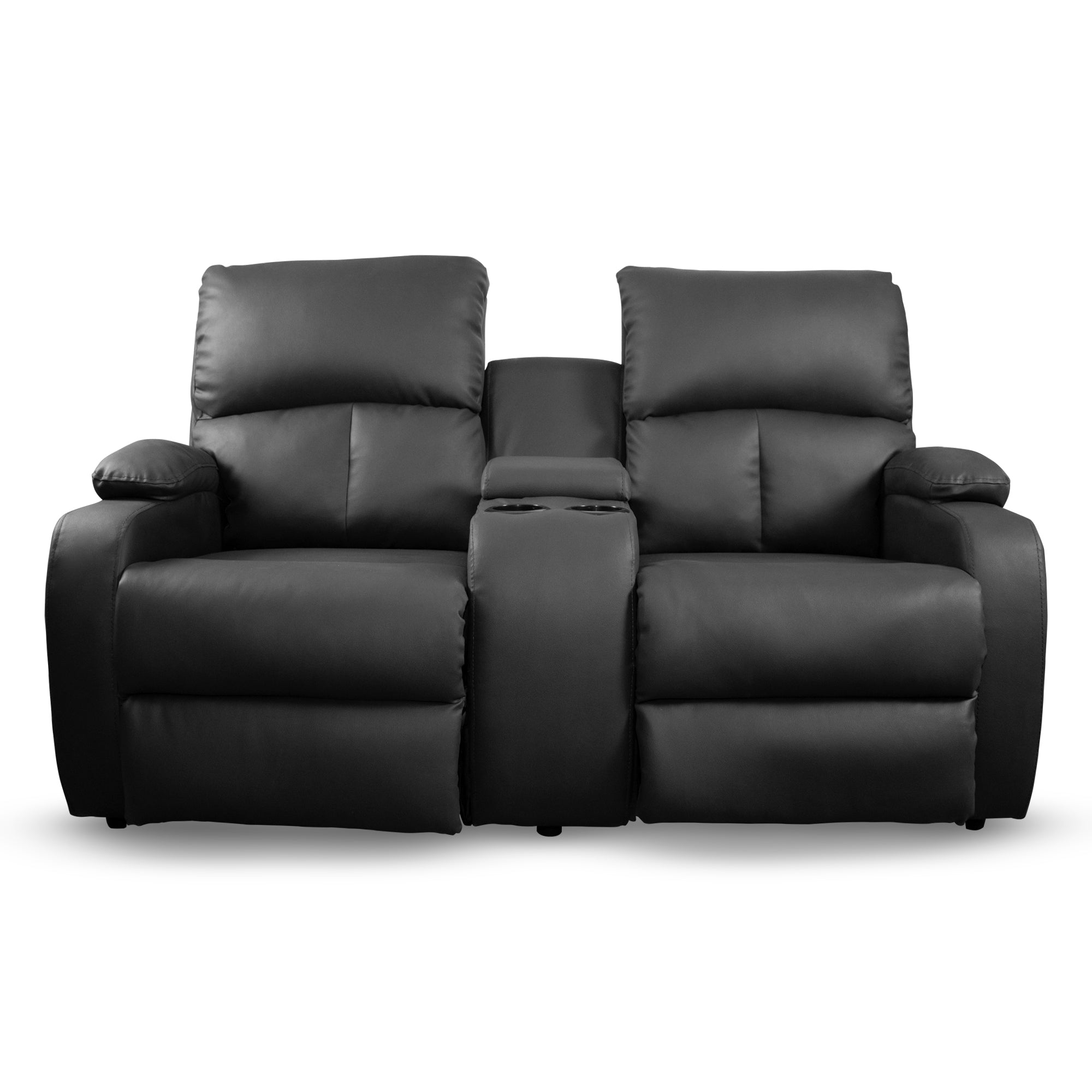 Sofa reclinable amber 2p consola sintetico negro