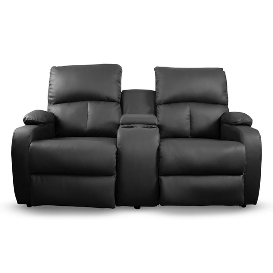 SOFA RECLINABLE AMBER  2P CONSOLA SINTETICO  NEGRO