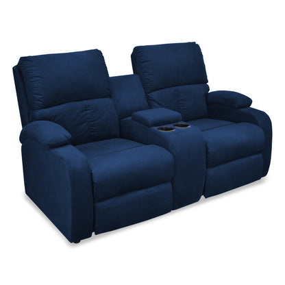 SOFA RECLINABLE AMBER  2P CONSOLA MICROFIBRA AZUL