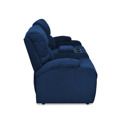 SOFA RECLINABLE AMBER  2P CONSOLA MICROFIBRA AZUL