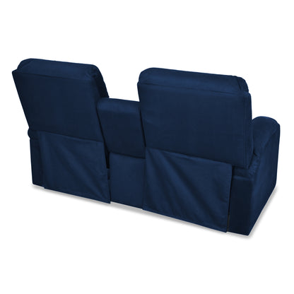 SOFA RECLINABLE AMBER  2P CONSOLA MICROFIBRA AZUL