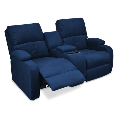 SOFA RECLINABLE AMBER  2P CONSOLA MICROFIBRA AZUL