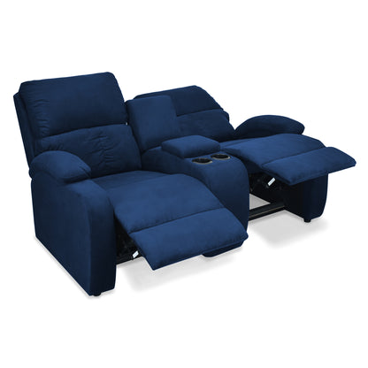 SOFA RECLINABLE AMBER  2P CONSOLA MICROFIBRA AZUL
