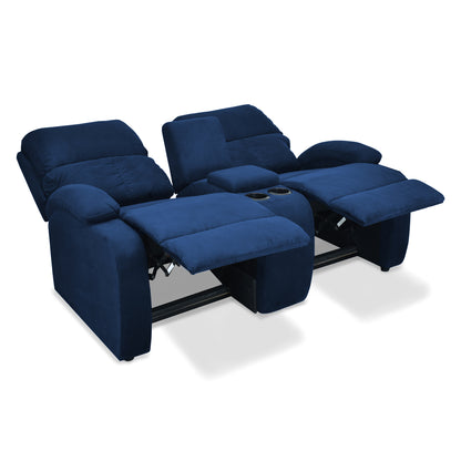 SOFA RECLINABLE AMBER  2P CONSOLA MICROFIBRA AZUL