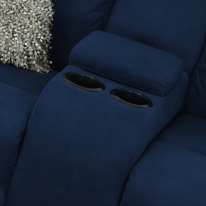 SOFA RECLINABLE AMBER  2P CONSOLA MICROFIBRA AZUL