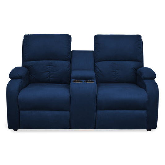 SOFA RECLINABLE AMBER  2P CONSOLA MICROFIBRA AZUL