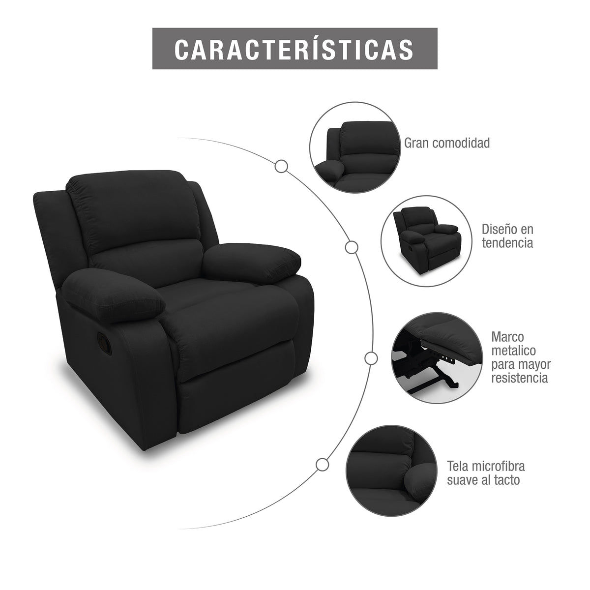 Reclinable Sull estática Microfibra negro