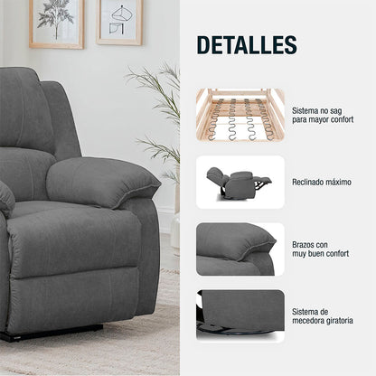 Silla reclinable mecedora giratoria tokio microfibra gris plomo