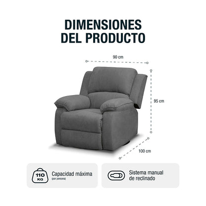 Silla reclinable mecedora giratoria tokio microfibra gris plomo