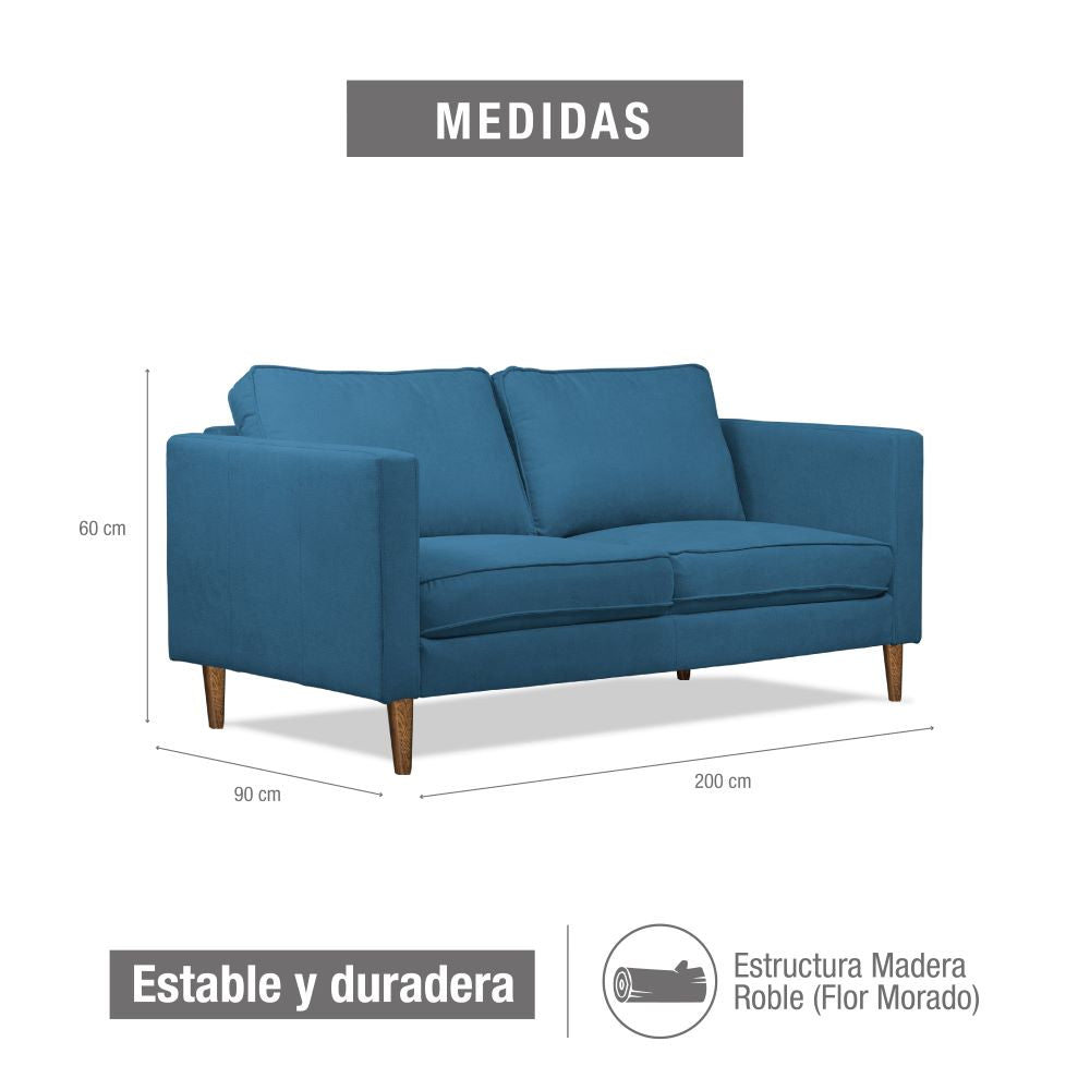 Sofa manhatan 3 puestos microfibra azul
