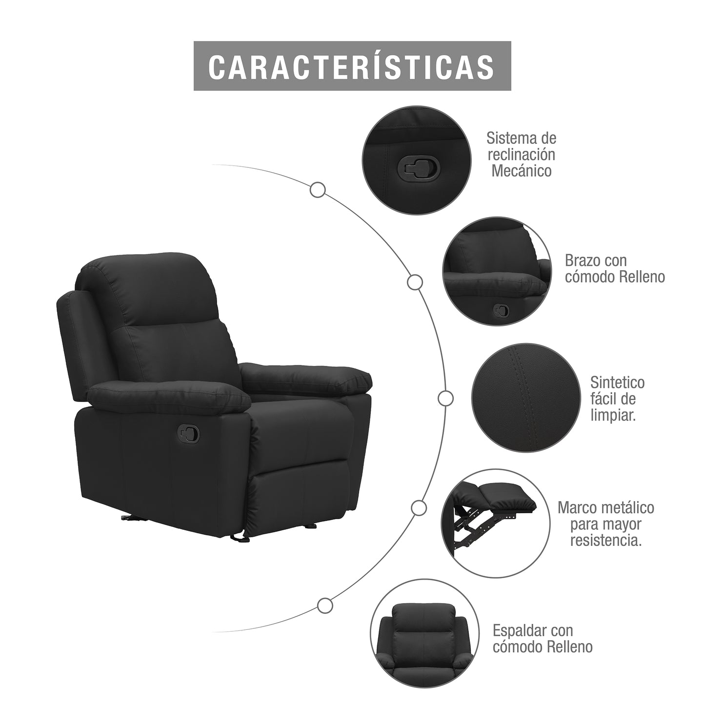 SILLA RECLINABLE ESTÁTICA MECEDORA MARSELLA SINT. NEGRO