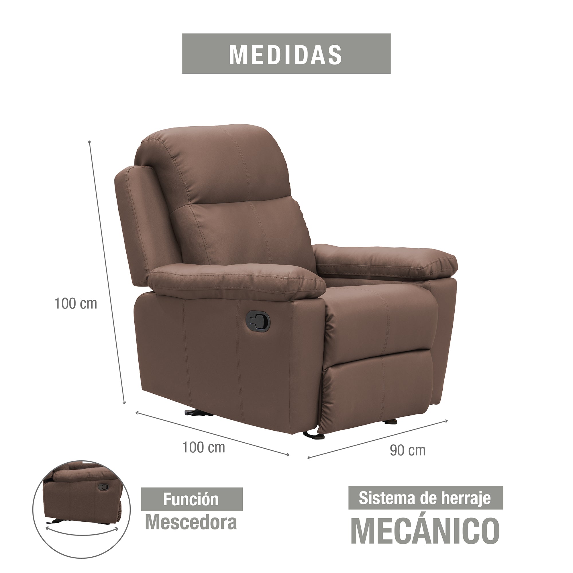 Silla reclinable estática marsella mecedora en sintético chocolate