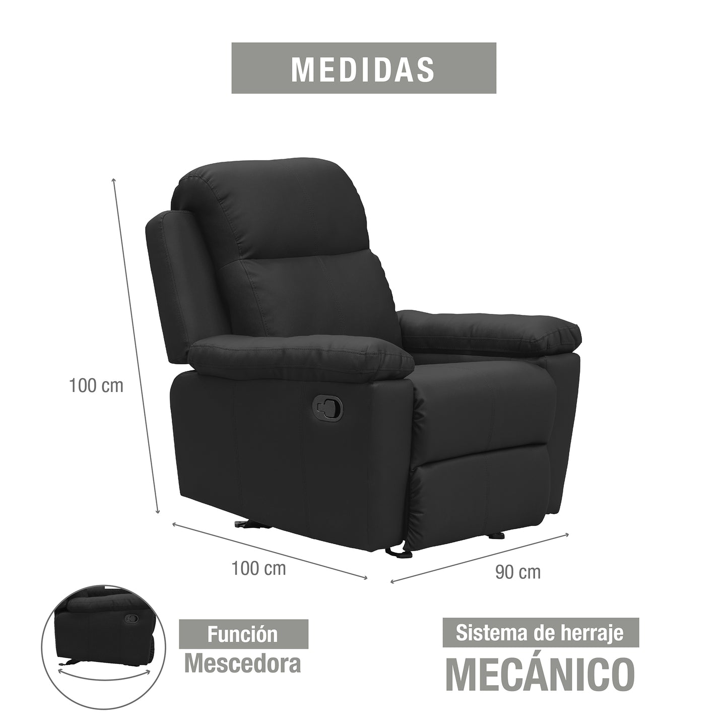 SILLA RECLINABLE ESTÁTICA MECEDORA MARSELLA SINT. NEGRO