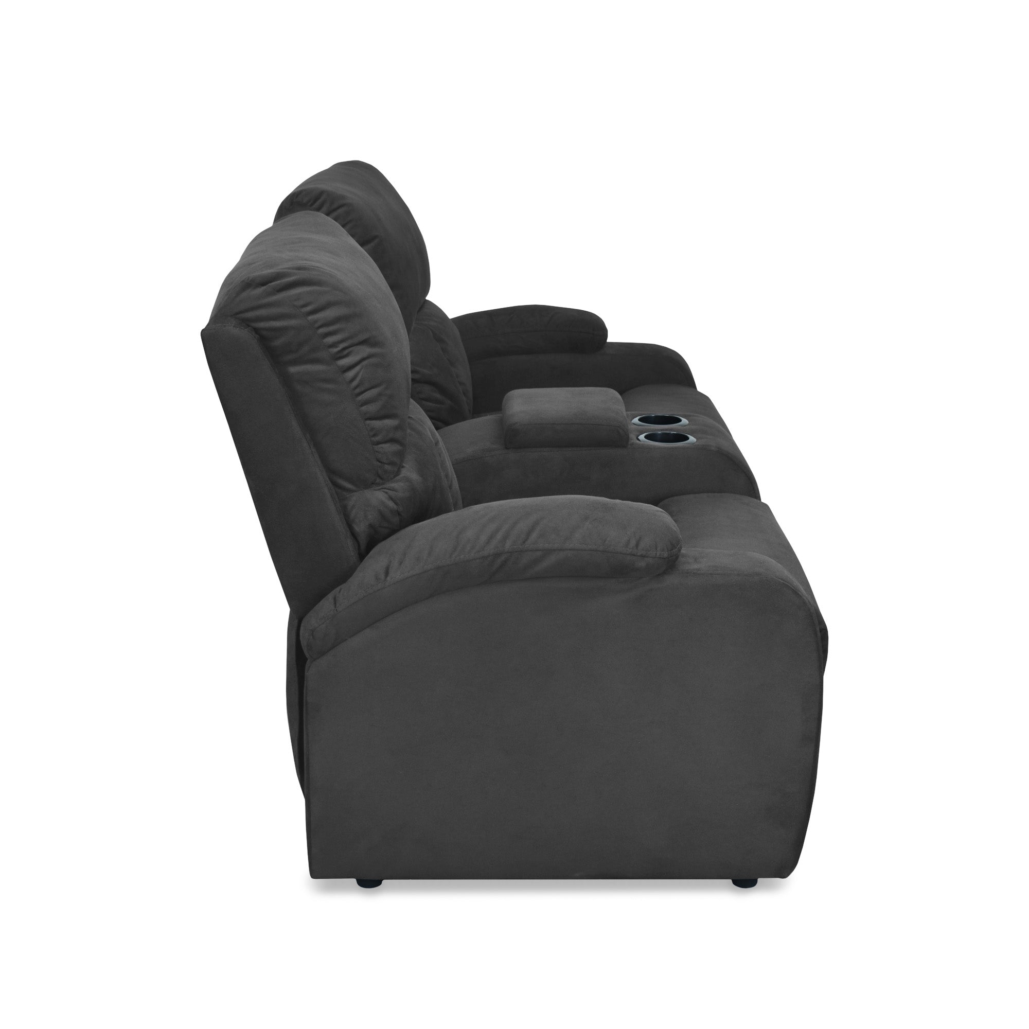 Sofa reclinable amber 2p consola microfibra gris plomo