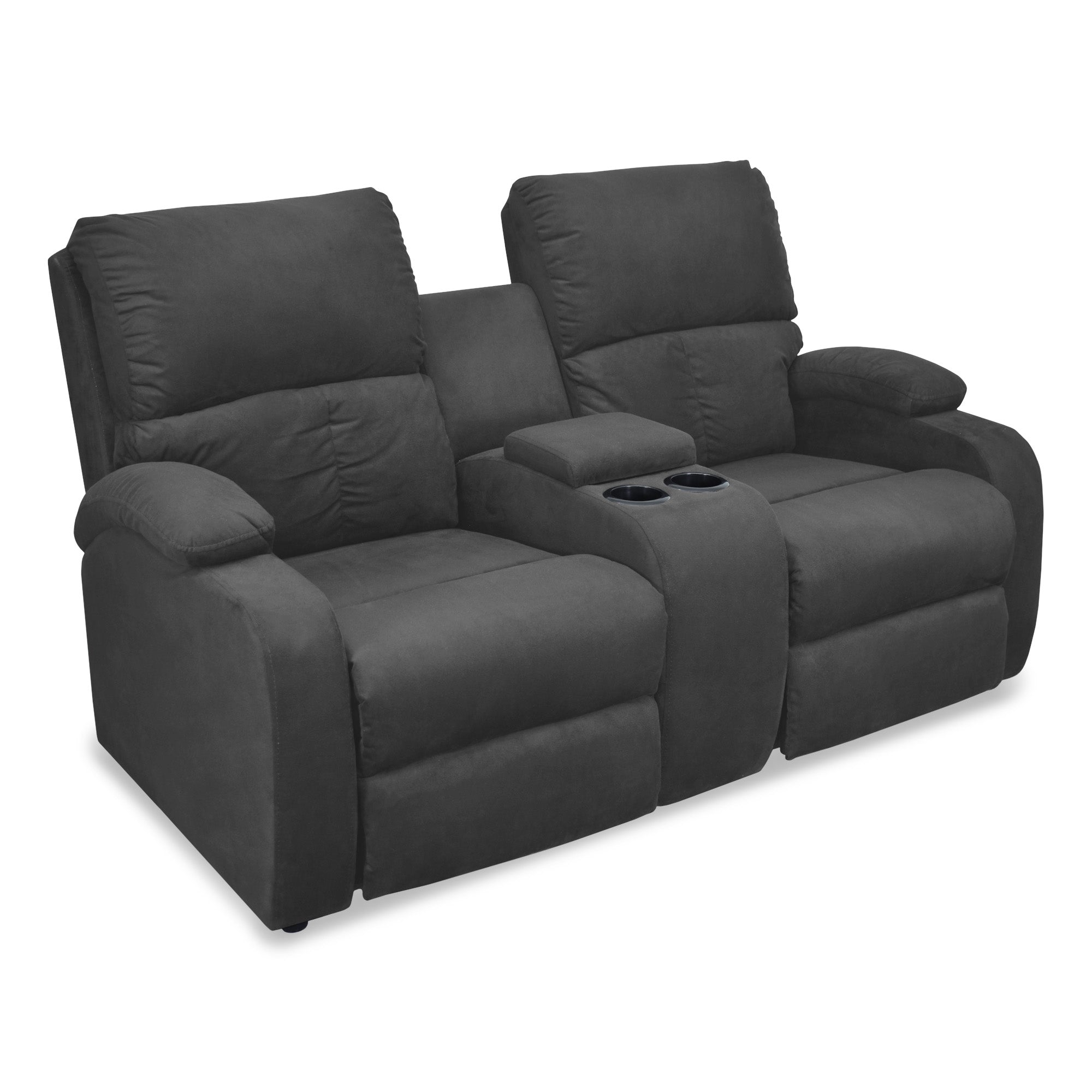 Sofa reclinable amber 2p consola microfibra gris plomo