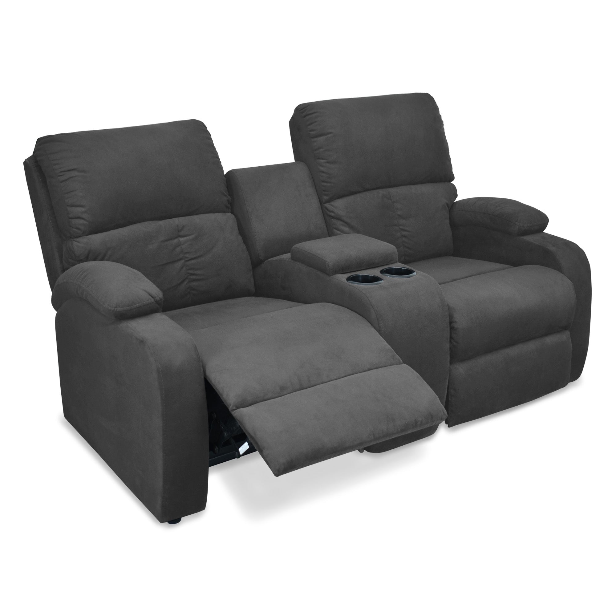 Sofa reclinable amber 2p consola microfibra gris plomo