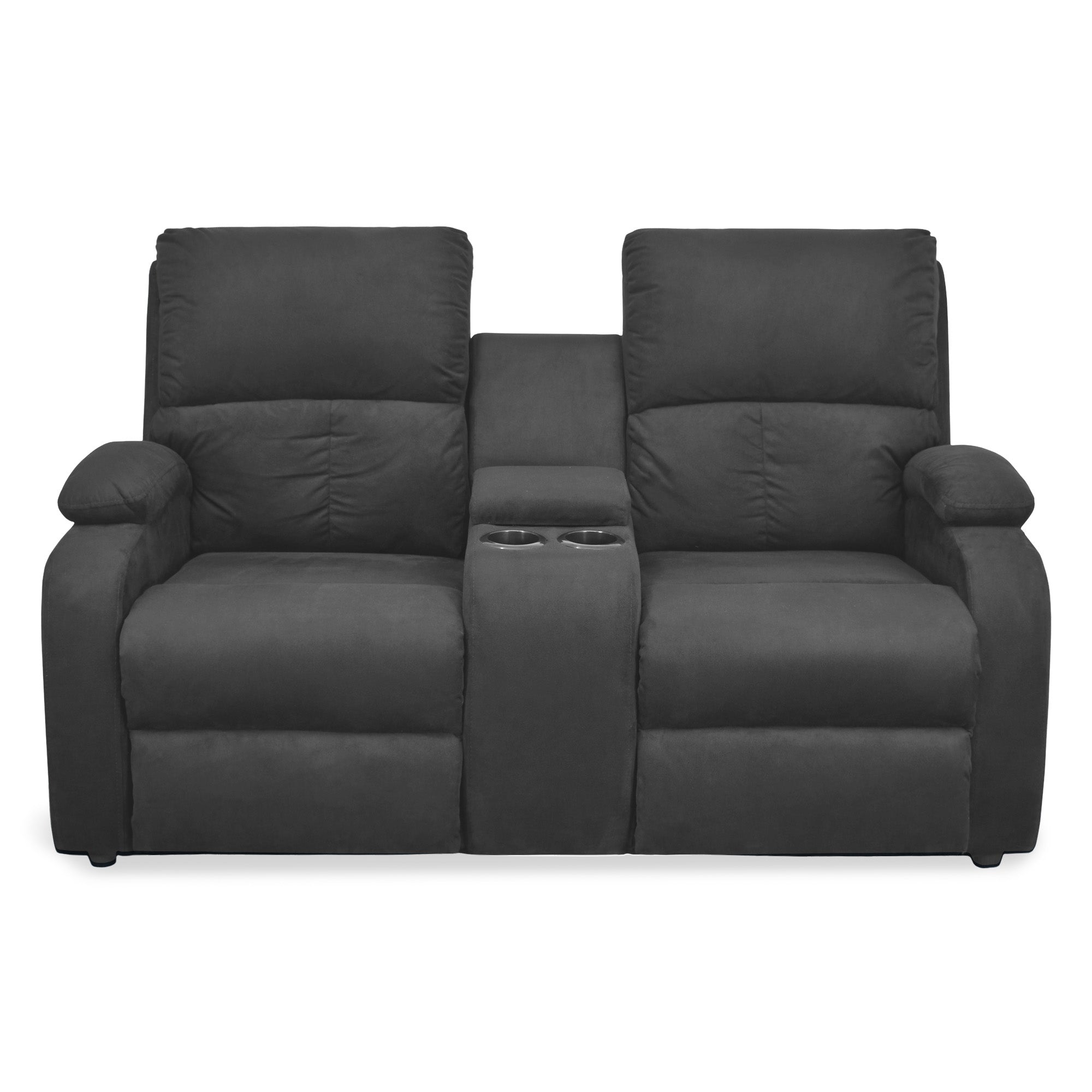 Sofa reclinable amber 2p consola microfibra gris plomo