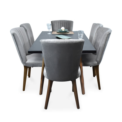 COMEDOR 6 PUESTOS REGINA MICROFIBRA NEGRO NATURAL GRIS PLOMO