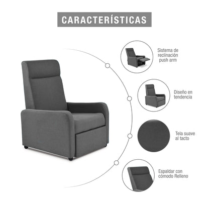 SILLA RECLINABLE PRAXIS MICROFIBRA GRIS OSCURO