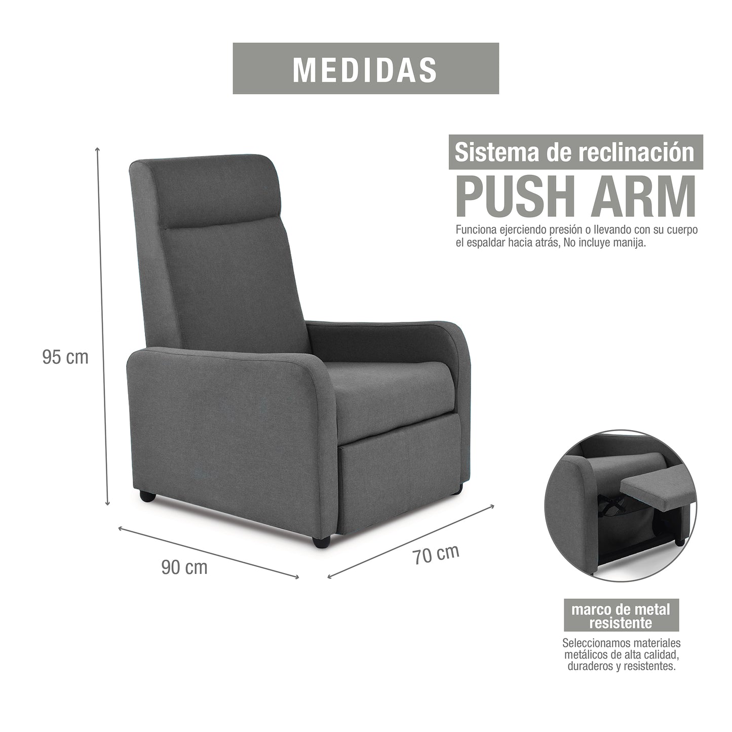 SILLA RECLINABLE PRAXIS MICROFIBRA GRIS OSCURO