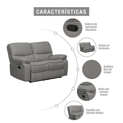Sofá reclinable 2 puestos Star cuerotex Gris claro/plomo
