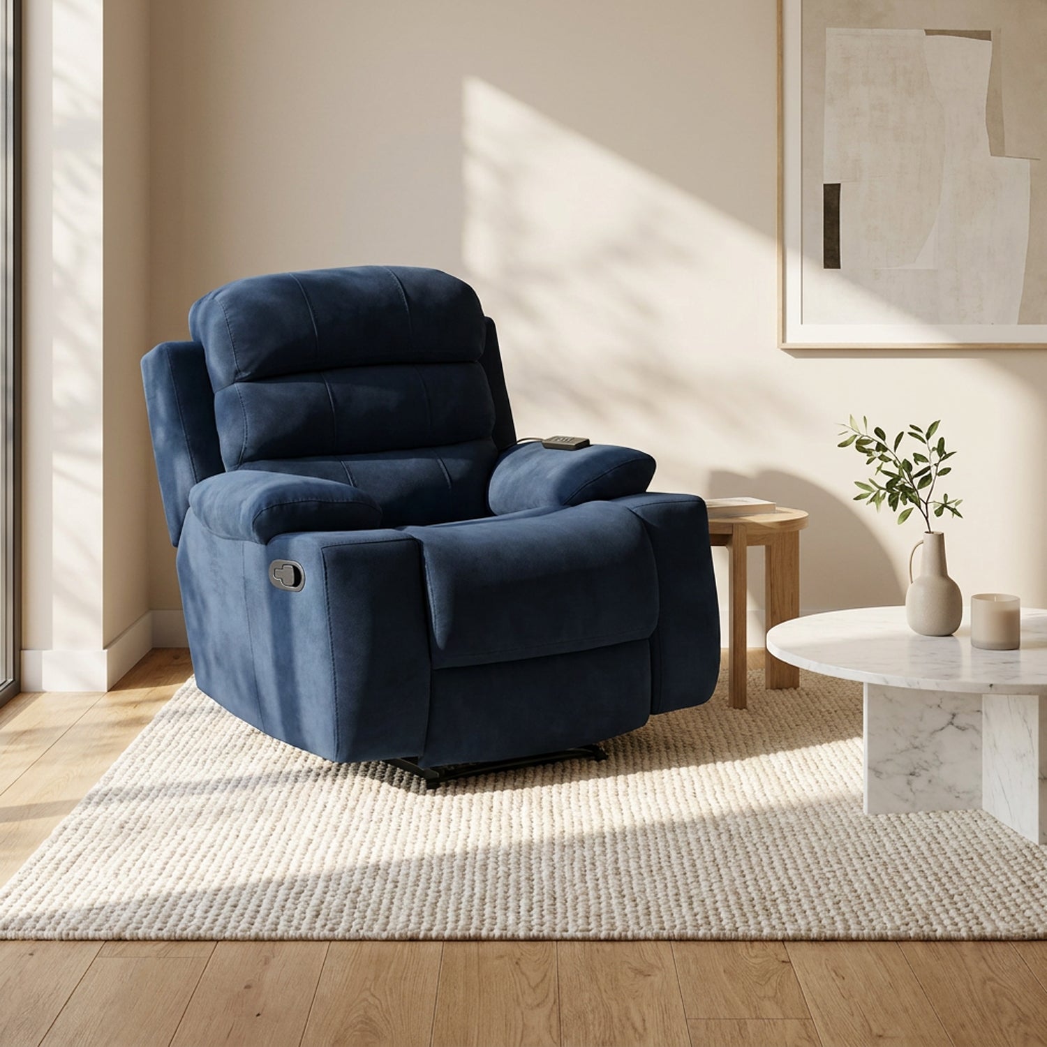 Silla reclinable estatica houston con masaje microfibra azul