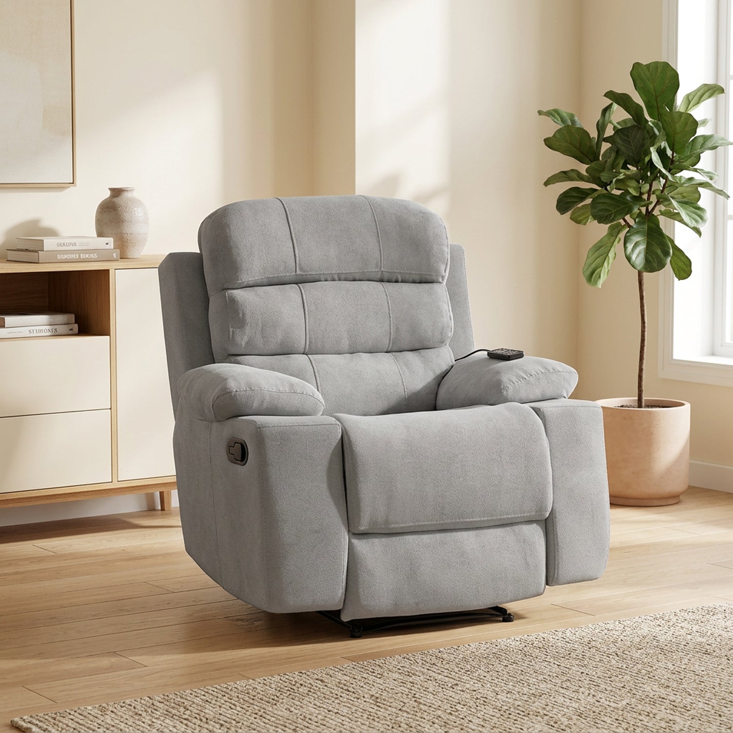 Silla reclinable estática Houston con masaje microfibra plata
