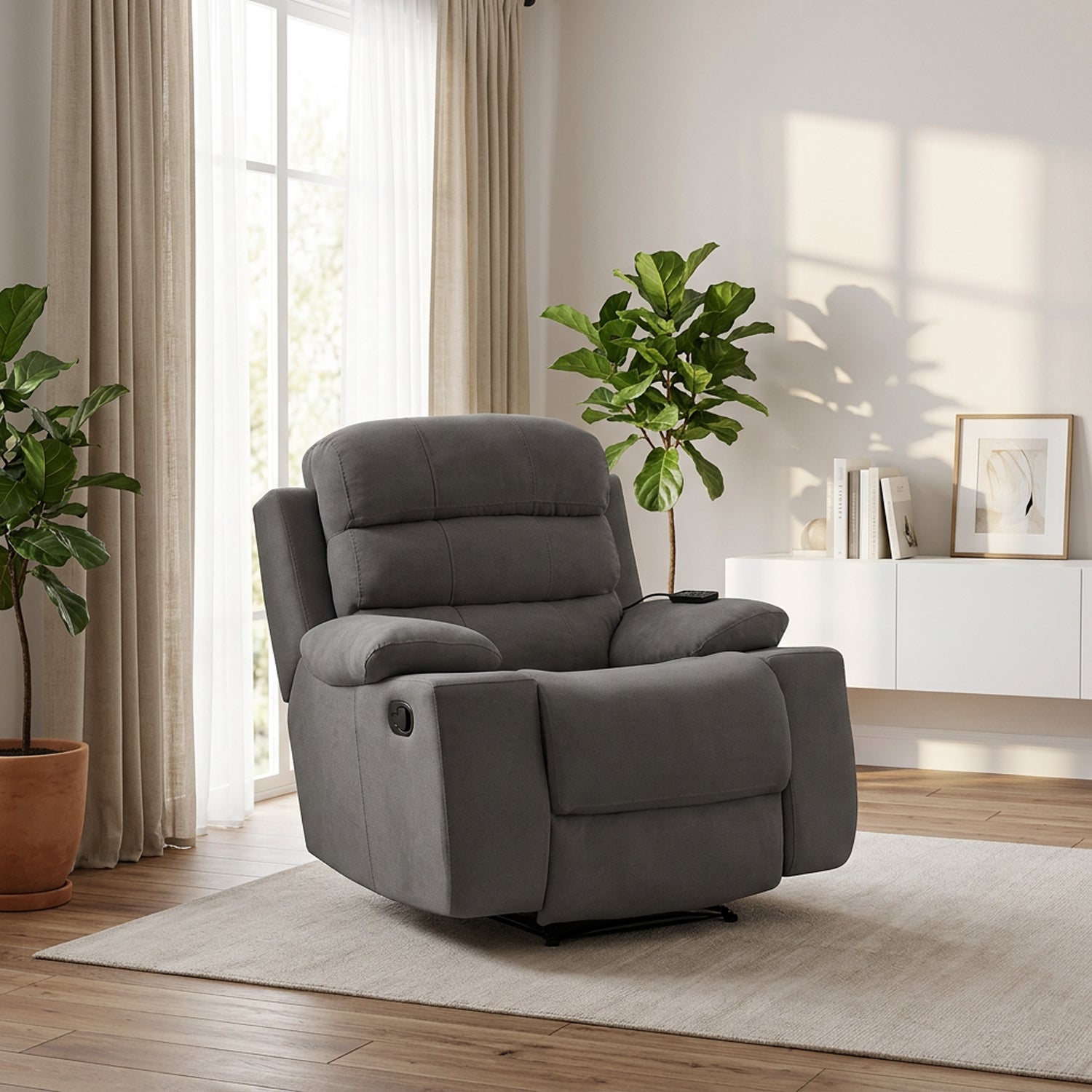 Silla reclinable estatica Houston con masaje microfibra gris plomo