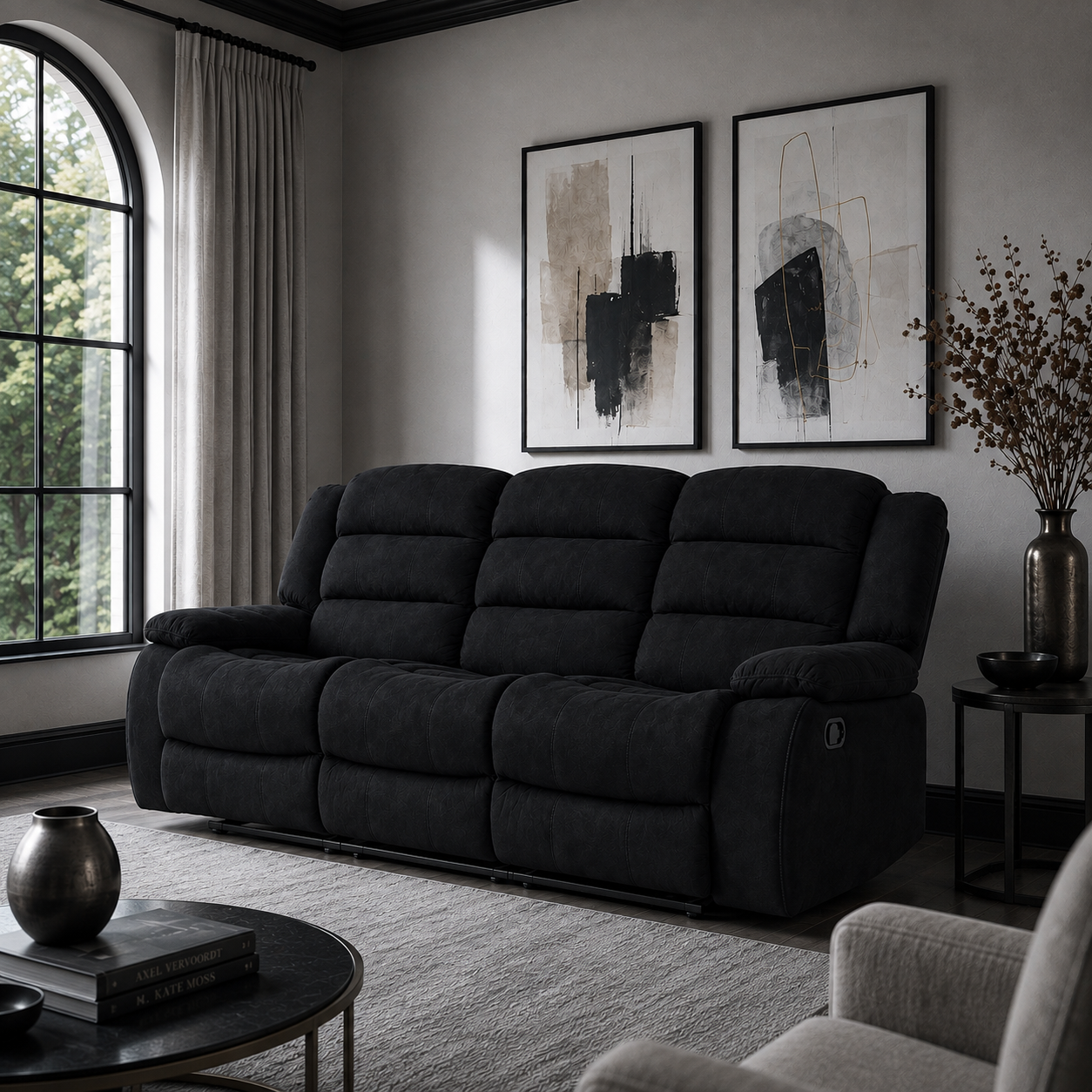 Sofá Reclinable Dhaka 3 Puestos Microfibra negro