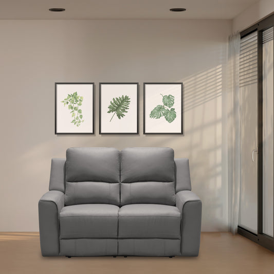 SILLA RECLINABLE 2 PUESTOS ELÉCTRICA DUKE TIPO CUERO  PLATA