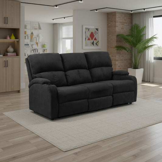 SOFA RECLINABLE AMBER 3 PUESTOS  MICROFIBRA GRIS PLOMO