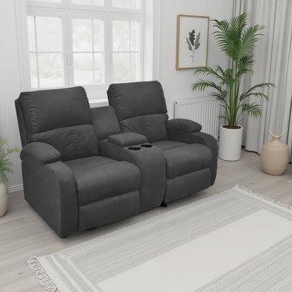 SOFA RECLINABLE AMBER  2P CONSOLA MICROFIBRA GRIS PLOMO