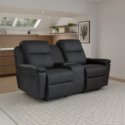 SOFÁ RECLINABLE CON CONSOLA MARSELLA 2 PUESTOS SINTETICO NEGRO