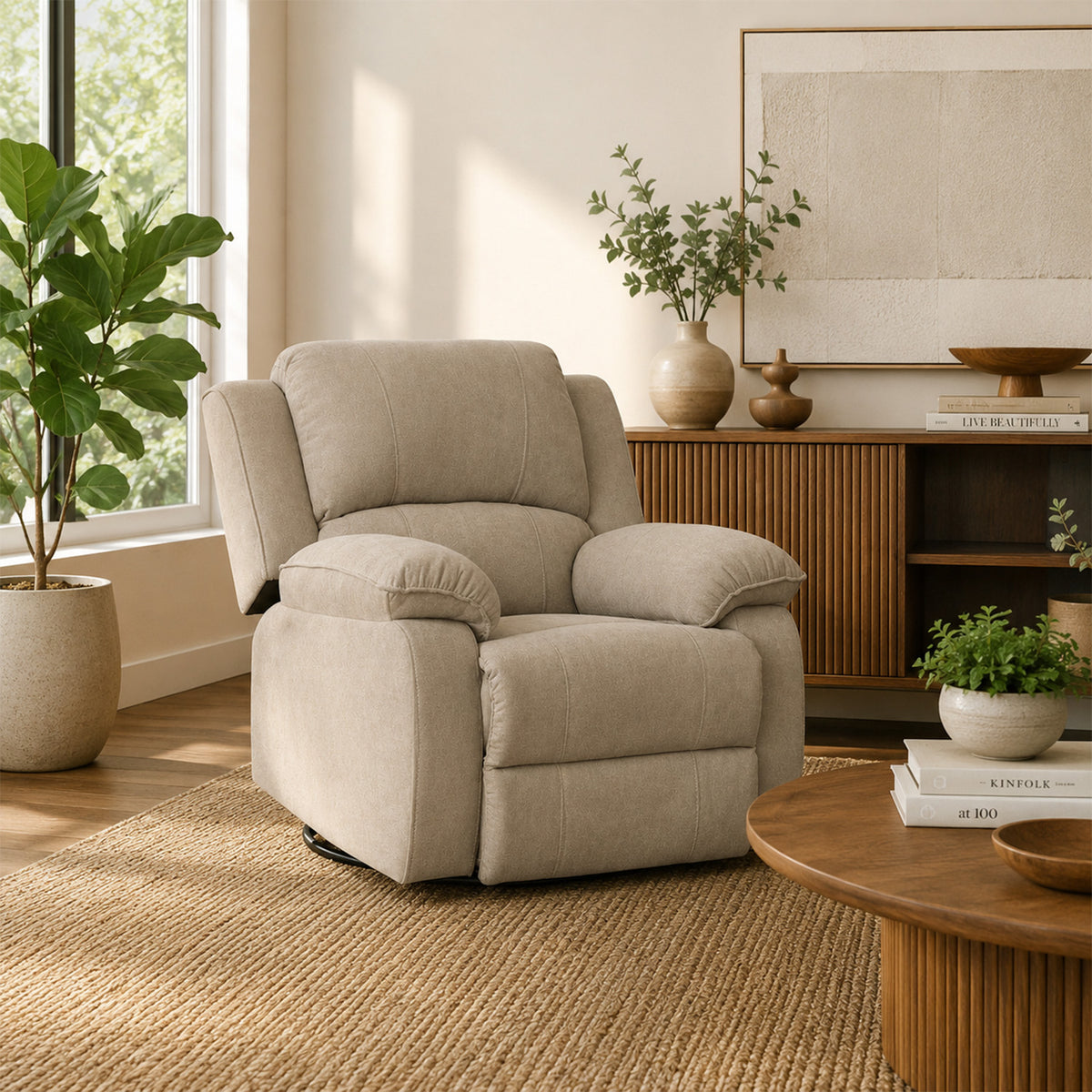 Silla reclinable mecedora giratoria Tokio microfibra camel