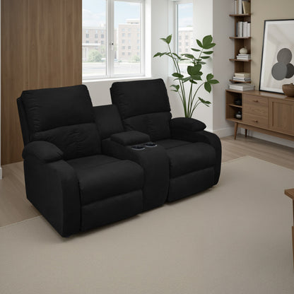 SOFA RECLINABLE AMBER  2P CONSOLA MICROFIBRA NEGRO