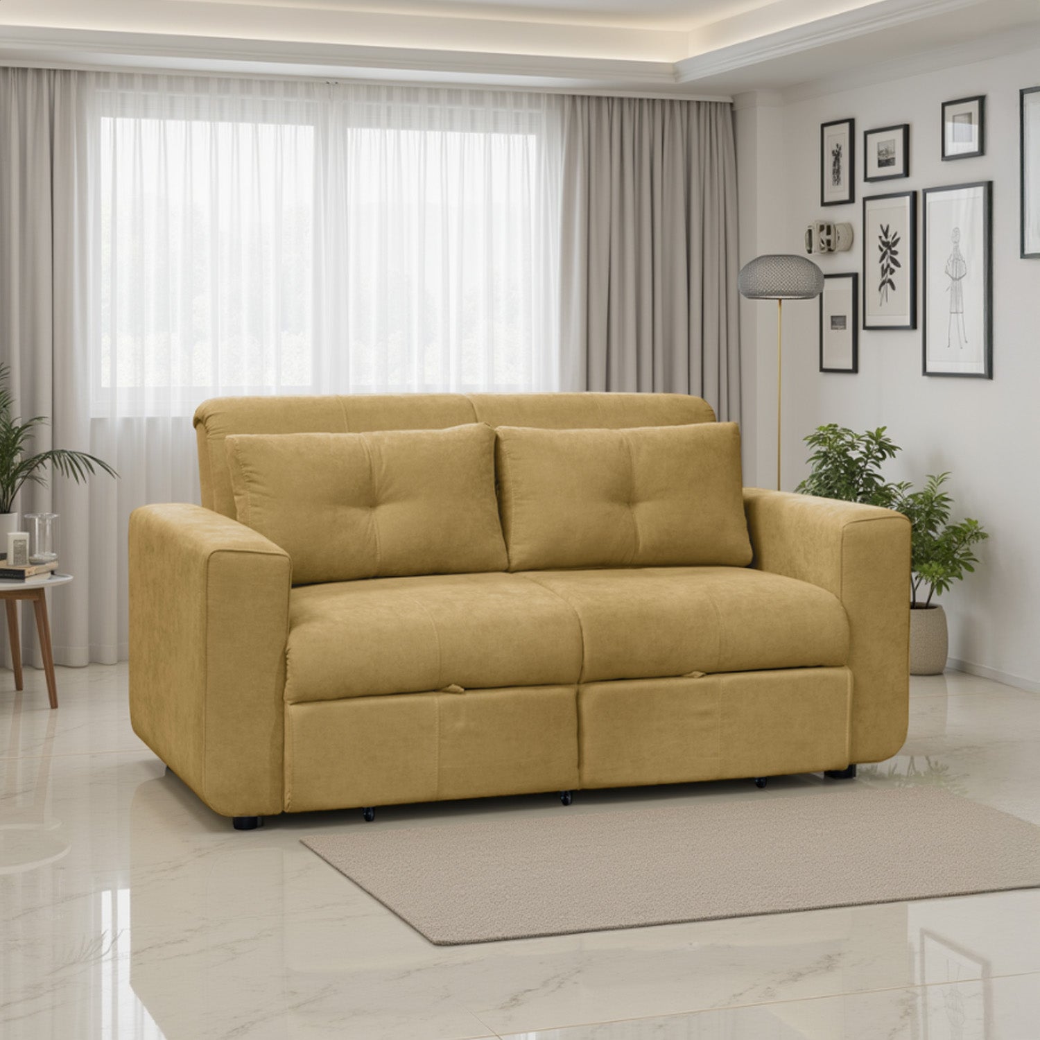 Sofa cama bourbon 1.40 microfibra mostaza