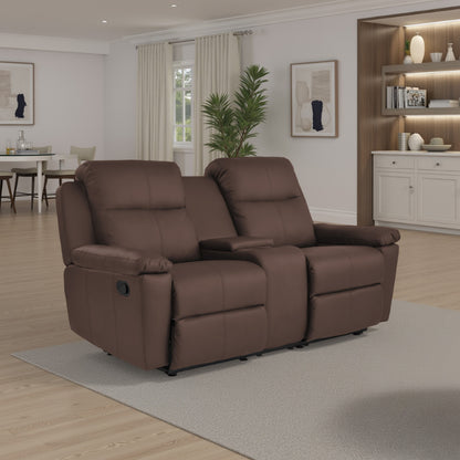 SOFA RECLINABLE CON CONSOLA MARSELLA 2 PUESTOS SINTETICO CHOCOLATE