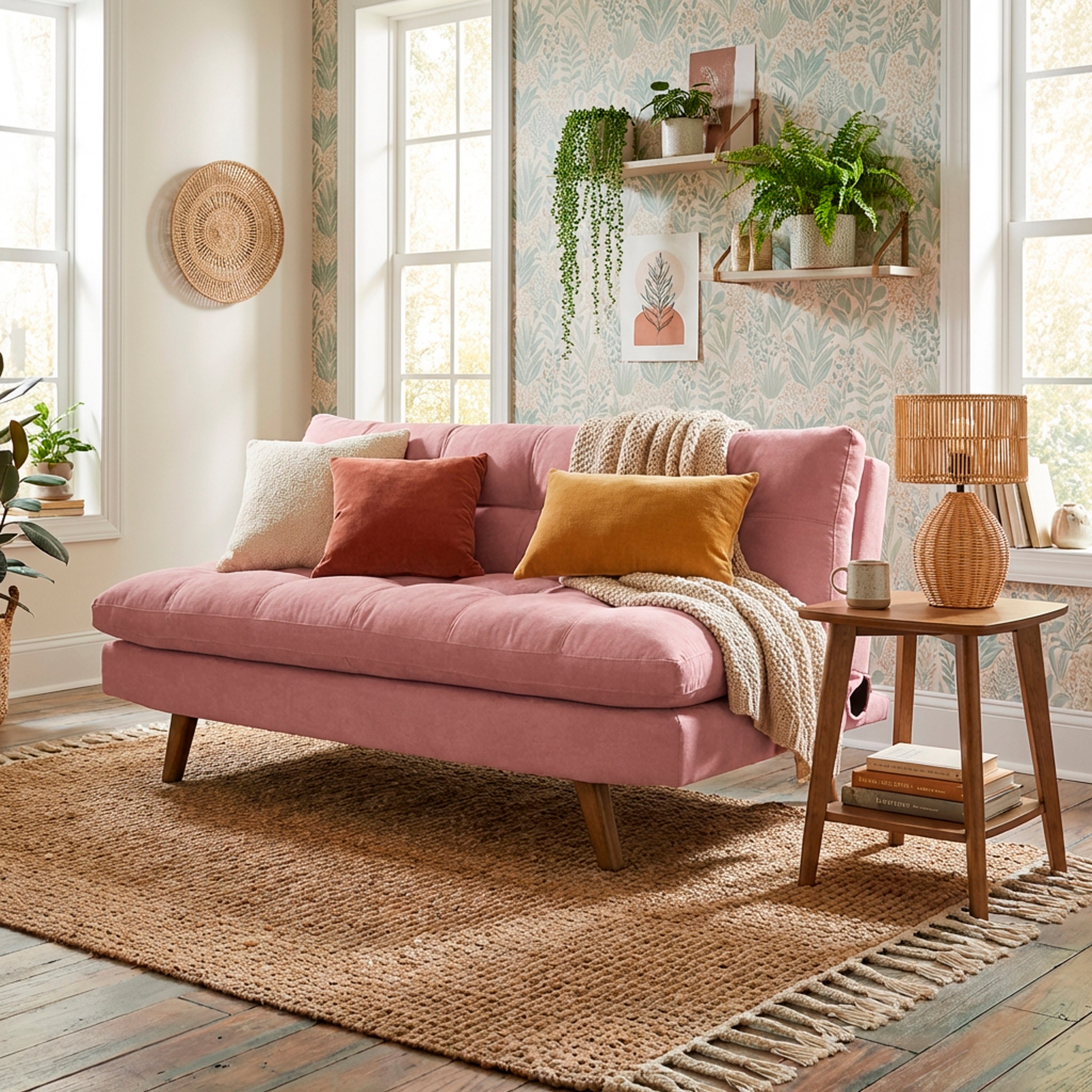 Sofa cama zur natural microfibra rosa
