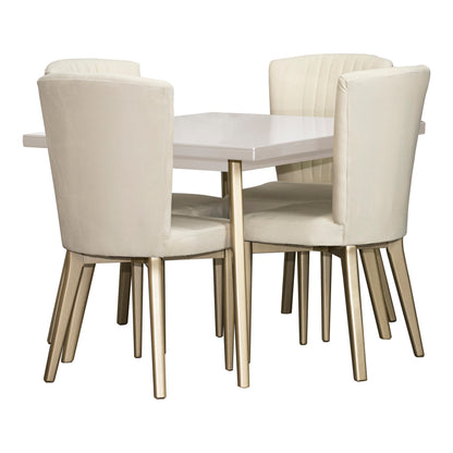 Comedor 4 puestos regina perla-champaña microfibra crudo