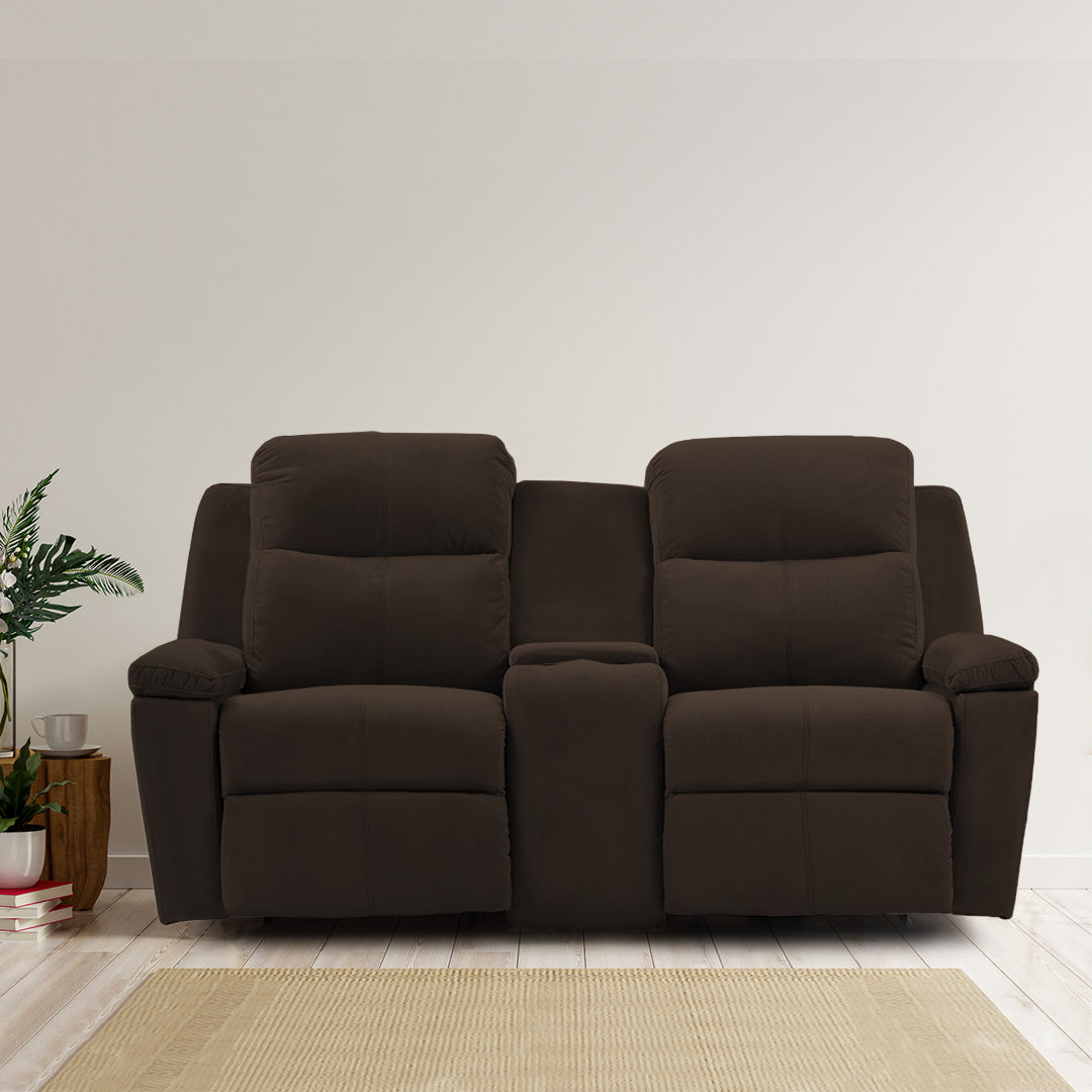 SOFA  RECLINABLE CON CONSOLA MARSELLA   2 PUESTOS  MICROFIBRA CHOCOLATE