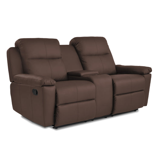 SOFA RECLINABLE CON CONSOLA MARSELLA 2 PUESTOS SINTETICO CHOCOLATE