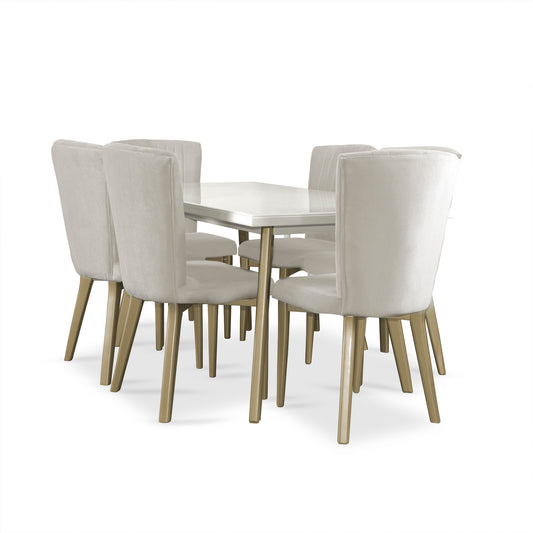 COMEDOR 6 PUESTOS REGINA MICROFIBRA B PERLA CHAMPAÑA  CRUDO