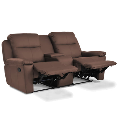 SOFA RECLINABLE CON CONSOLA MARSELLA 2 PUESTOS SINTETICO CHOCOLATE