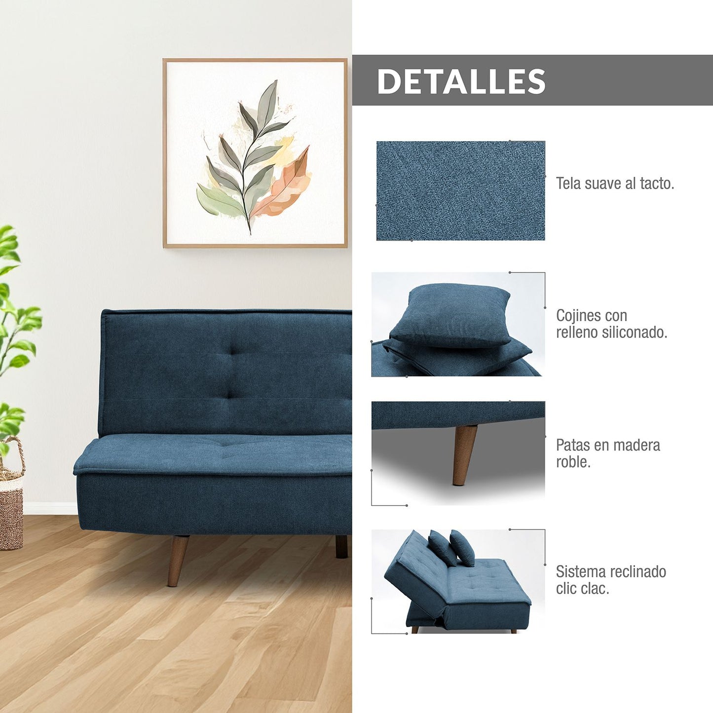 SOFA CAMA BELLINI  2.0  MICROFIBRA AZUL